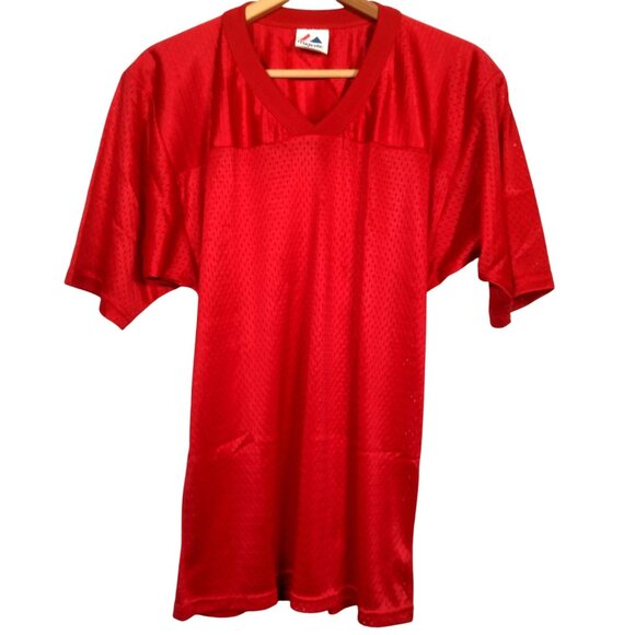 Vintage Majestic Football Jersey Youth Large Red V Neck Mesh USA Made Athletic - Picture 1 of 8